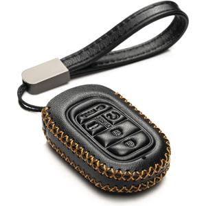 Vitodeco Leather Key Fob Case - Compatible with Honda Civic, Accord, HR-V, CR-V, Pilot 2023-2025 (5-Button, Black)