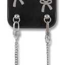 Crossbody Case for iPhone 15 Pro - Black with Stylish Silver Detachable Chain - Silver Bows
