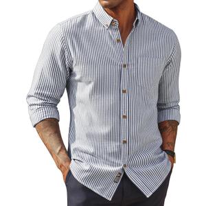 PJ PAUL JONES Mens Classic Fit Linen-Cotton Shirt Button Down Long Sleeve Casual Business Shirts (Blue, S)
