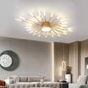 Ceiling Light Modern Flower Shape Ceiling Lamp for Living Room Dining Room Flush Mount Metal Acrylic Sputnik Firework Petal LED Lighting Fixture (Matte Gold, 28+1 Lights)