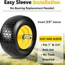 2Pc 16x6.50-8 Flat Free Lawn Mower Tire 1 Inch Axle, Fits 1" & 3/4" Bearing | 3" Offset Hub, 16x6.50-8 Solid Tire and Wheel for Lawn Mower & Garden Riding Tractors Front Heavy duty tire Assembly, 550lbs