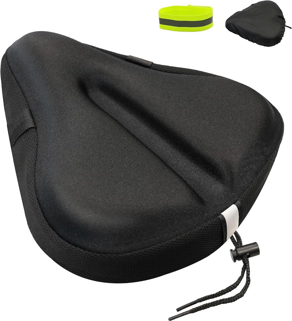 Gel Bike Seat Cover Padded Bicycle Saddle Covers for Women & Men, Most Comfortable Exercise Bike Seat Cushion Cover, Soft for Spin Indoor Outdoor Cycling Class Mountain Stationary Bikes (Black-Wide)