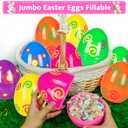 Large Printed Easter Eggs, 6 Inches Jumbo Plastic Eggs Fillable for Easter Themed Hunt Basket Stuffers Fillers Filling Treats Bulks Party Favor Classroom Prize Supplies