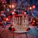 Gerrii 63 Pcs Stranger TV Cake Decorations with Happy Birthday Cake Topper Spooky Miniature Fairy Lights Black Red White Ball Toppers Set Red and Black Birthday Supplies for Horror Party Decor