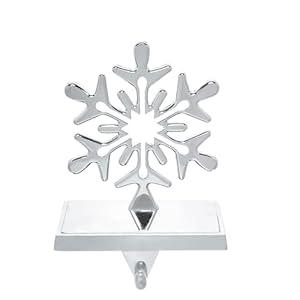 Ulico Snowflake Christmas Stocking Holder Stocking Hanger- Weighted Stocking Holder for Mantel - Silver Metal Mantel Stocking Holders- Christmas Decor