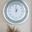 Crushed Diamond Wall Clock Round Decorative Mirrored Clock 32 inch Silver