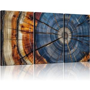 3pcs Tree Rings Abstract Wood Grain Framed Wall Art Decor Canvas Print Picture Nature Plant Modern Artwork Poster Gallery Bedroom Living Room Office 16x24 Inch Ready to Hang