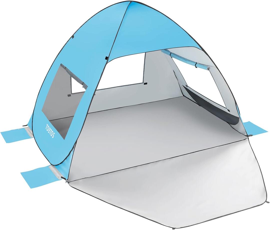 TOBTOS UPF 50+ Pop Up Beach Tent, Easy Set Up Beach Umbrella, Sun Shelter for 2-3 People UV Protection Portable Sunshade, Baby Canopy Cabana, Lightweight with Carry Bag, One Size