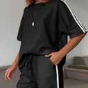 Dqbeng Womens Casual Summer 2 Piece Sets Cotton Short Sleeve Tshirt Matching Shorts Athleisure Set with Pockets (Black)