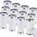 20 oz Tumblers Bulk Stainless Steel Tumbler with Lid Double Wall Vacuum Insulated Coffee Mug 20oz Powder Coated Cup for Hot and Cold Drinks, White, 12 pack