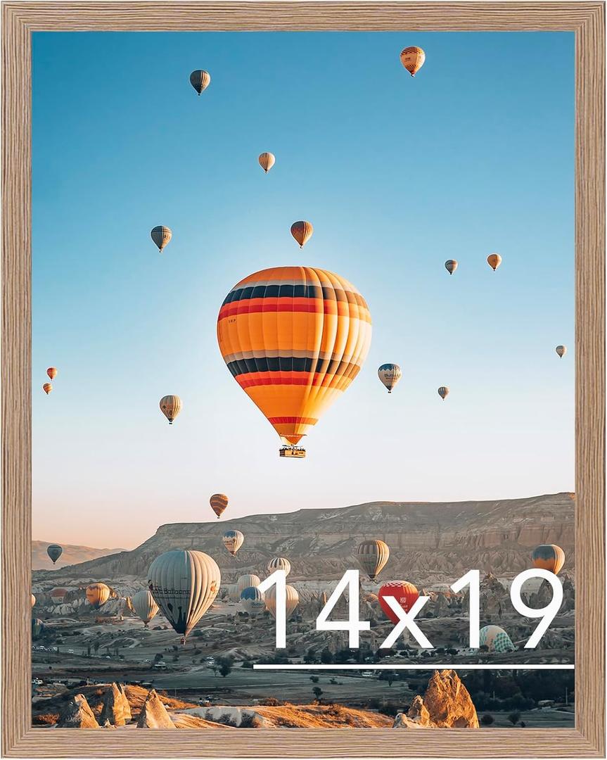 JCJMY 14x19 Picture Frame for Poster Photo Picture, Horizontal and Vertical Formats for Wall Hanging, 14 x 19 Wall Gallery Poster Photo Frame with Shatter Resistant Plexiglass, Rustic Brown