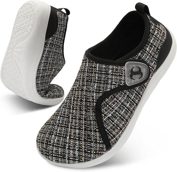 Womens Walking Shoes Comfortable Wide Diabetic Shoes Adjustable Zero Drop Edema Shoe Breathable Neuropathy Nursing Shoes Casual Wide Width Sneakers 42, Mix White Black 