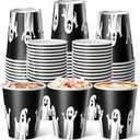 Roshtia 80 Pcs Halloween Disposable Paper Cups 8oz Ghost Drinking Black Cups for Coffee Juice Hot or Cold Drinks Cute Halloween Party Restaurant Business Supplies Decoration