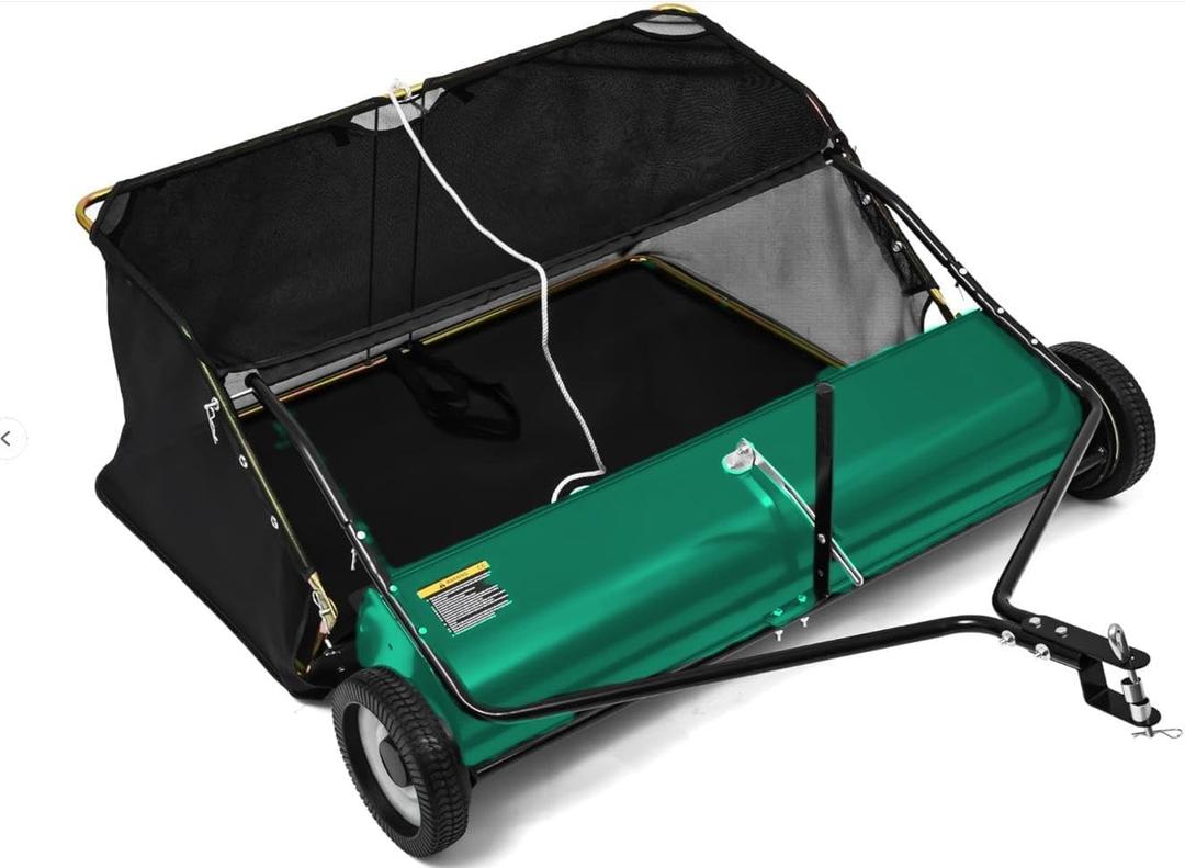 Push Lawn Sweeper, Heavy Duty Steel Frame, Ideal for Yard and Garden Clean up, Green