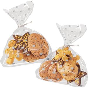 Artboil Silver Dots Cello Bags 6x10 Inch - Twist Tie Silver - Large Resealable Treat Bags for Bakery and Candy (50 Pack)