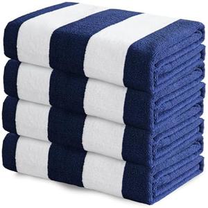 Exclusivo Mezcla 8 Pack Beach Towels, Large Microfiber Striped Beach Bath Pool Towel Set for Kids and Adults, Lightweight and Absorbent, 30x60 Inches, Navy