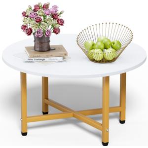 Coffee Table, 23.6" Round Coffee Table, White & Gold Leg Living Room Tables