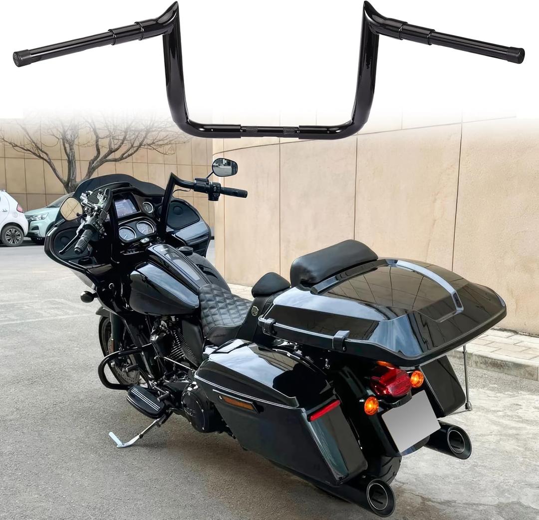 12" Ape Hangers Handlebars 1  Meathook Bagger Bar Compatible With 1986-2023 Harley Touring Street Glide Electra Glide Models with Bating FairingGloss Black