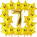 16PCS Foil Star Balloons, Star and 40Inch Number 7 Foil Balloons For Game Theme 7th Birthday Party Decorations Children Party Supply Party Decor 7th