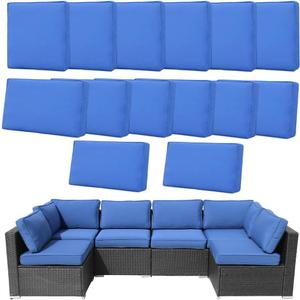 14Pcs Outdoor Cushion Covers Replacement Washable w/Zipper for 6-Seaters Sofa Patio Slipcovers Set Seat and Back Covers Only-25x25x3.15inch (Blue)