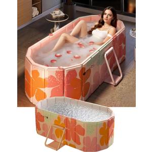 Portable Bathtub Ice Bath Tub - Foldable Collapsible Bathtub for Adult Shower Bathroom Hot SPA Soaking Cold Plunge Tub Freestanding Bathtub 47"Lx22"Wx20"H Pink
