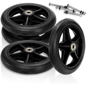 Covzoe 4 Pack 6 Inch Wheelchair Wheels Replacement, Anti Slip Solid Walker Wheels with 4 Axles, Heavy Duty Caster Roller Wheel Wheelchair Front Wheel Accessories, Safe Rolling for Most Floors, Black