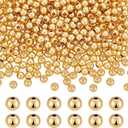 PH PandaHall 400pcs 14K Gold Plated Beads 4mm Brass Spacer Beads Metal Bracelet Beads Gold Beads Round Ball Beads Small Loose Spacer Beads Stackable Beads for Bracelets Necklace Beading Crafts Making