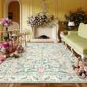Lahome Boho Rugs for Living Room 5x7, Machine Washable Area Rugs Non-Slip, Vintage Floral Soft Kids Bedroom Carpet Rug for Home Girls Playroom Foyer Entryway, Beige/Multi