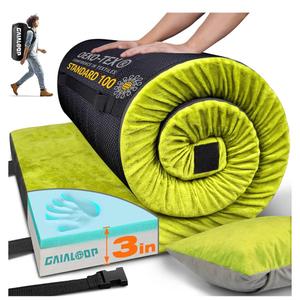 Gaialoop 3 Inch Memory Foam Camping Mattress, Dual Layer Thick Sleeping Camp Pad for Car Tent Cot, Roll-Up Portable Glamping Floor Bed for Guests Sleepover[Cot: 72 * 24 * 3"]