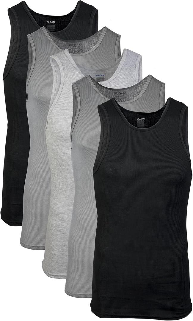 Gildan Men's A-shirt Tanks, Multipack, Style G1104, Grey/Black (5 Pack), Small