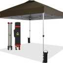 CROWN SHADES 10x10 Pop Up Canopy - Beach Tent with One Push Setup - Outdoor Sun Shade for Events, Parties, Camping - Gazebo with STO-N-Go Cover Bag, Silver Coated Top, 3 Height& 4 Sand Bags, Coffee