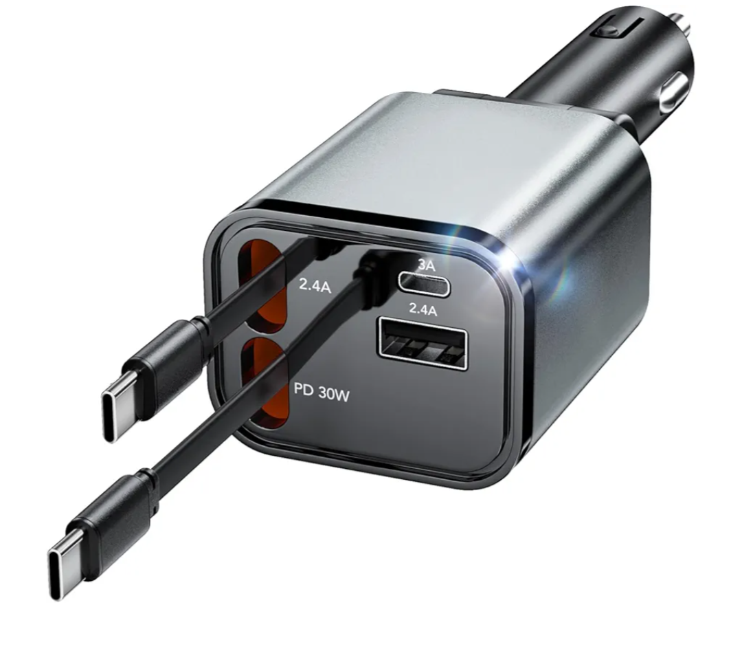 Retractable Car Charger Adapter for iPhone 17,4 in 1 Fast Charging Car Phone Charger,69W USB C Car Truck Accessories,Road Trip Essentials Gift for Men Women for iPhone 17 Pro Max/16/15/14/13/12, Galaxy