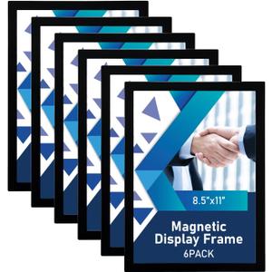 Magnetic Sign Holder - 8.511" Wall Mounted Self-Adhesive Magnetic Paper Holder,Transparent Wall Display Frame with Black Edge,Suitable for Office, Store, Mall, Home (Black, 8.5x11-6 Pack)