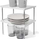 carrotez Kitchen Cabinet Organizer, Cabinet Shelves and Storage, Pantry Storage Shelf Organizer, Kitchen Counter Shelf, Cupboard, Under Sink, Stackable, Expandable, Set of 2, White