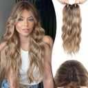 MORICHY Hair Toppers for Women with Thinning Hair 20inch Long Wavy Hair pieces for Women Synthetic Wiglets Topper with Bangs Clip in Light brown with Blonde Highlights