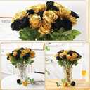 72 Pcs Artificial Roses Gold, Black Fake Silk Roses Realistic Roses Faux Flower Indoor Wedding Home Decor, Birthday Decorations
