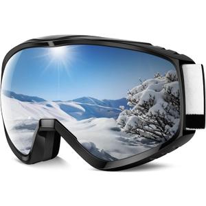Findway OTG Ski Goggles - Over Glasses Snow Snowboard Goggles for Men Women Adult & Youth - Anti-Fog 100% UV Protection (Black Frame-deep Sliver -Vlt-8.5%)