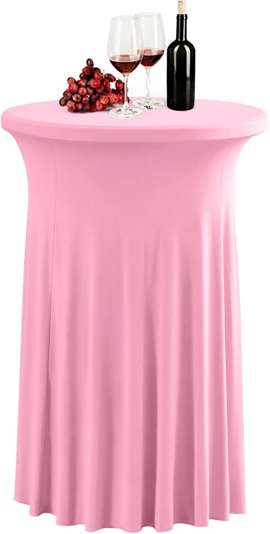 1 Pack Pink Spandex Stretch Round Table Covers with Skirt - 24x43 Inch Fitted Elastic Cocktail Tablecloth for High Top Bar, Party & Wedding Decor, Pink