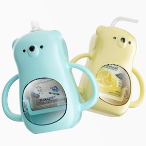 Pouch Holder No Squeeze, 2 Pack Self-Feed Baby Pouch Holder, BPA Free Adjusting Fits Most Sizes Baby Food Yogurt Applesauce Pouches, Juice Box Holder No Spill, Handle Easy to Grip (Yellow+Blue)