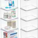 mDesign Plastic Bathroom Storage Organizer Box w/Hinge Lid for Closet, Shelf, Cupboard, Vanity, Hold Medicine, Lotion, Cotton Swabs, Masks, Styling Tools, Lumiere Collection, 8 Pack, Clear