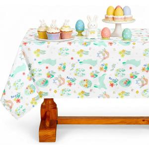SoarDream Easter Tablecloth-Spring Tablecloths Rectangular 57x120 Inch, Easter Bunny Flower Tablecloth Rectangle Waterproof Table Cover for Holiday Dinner Picnic Home Party Decor