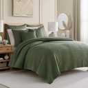 Levtex Home Cross Stitch Reversible Full/Queen Quilt Set (88x92in) and 2 Pillow Shams (26x20in) - Stitch Texture - Forest Green - Cotton Full/Queen Size Quilt Bedding Set - Lightweight Soft Pre-Washed
