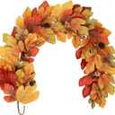 Hollyone 6FT Fall Garland for Mantle Fall Leaves Garland Wreath Loquat Leaf Hanging Vine Garlands Artificial Foliage Pine Cones Garlands for Outdoor Indoor Autumn Home Decor Wedding Party Decoration