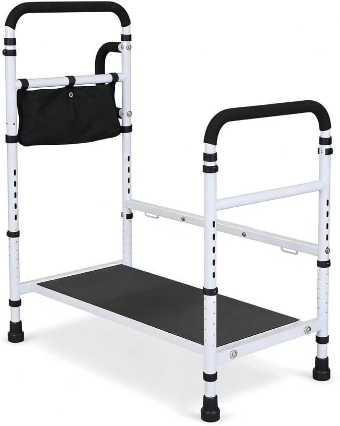 10-Level Height Adjustable Step Stool, Motion Sensor LED Light, Non-Slip Handrail, 660lbs Heavy Duty Steel Bed Step Stool, Universal Household Portable Stool