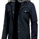 Pursky Men Cotton Lightweight Jacket Military Canvas Jackets Casual Button Work Coat Multiple Pockets Windbreaker Navy S