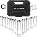 WORKPRO 22-Piece Ratcheting Combination Wrench Set, 72 Teeth, Combo Ratchet Wrenches Set with Organizer Box, Metric 6-18mm & SAE 1/4-3/4"