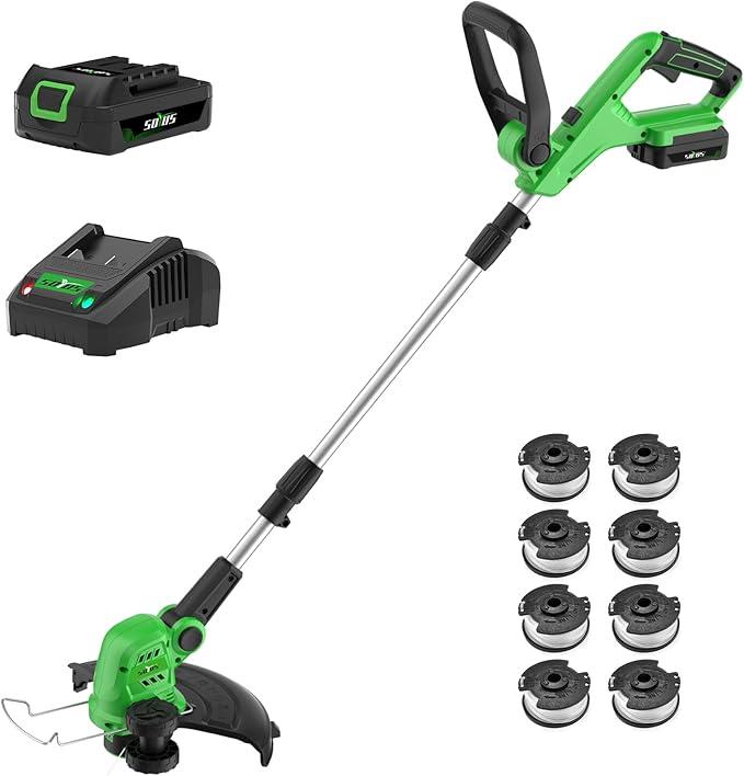 SOYUS Weed Wacker Cordless, 13 Inch String Trimmer Battery Powered with Battery and Charger, Lightweight Edger Trimmer with 8 Pcs Replace Spool Trimmer Lines