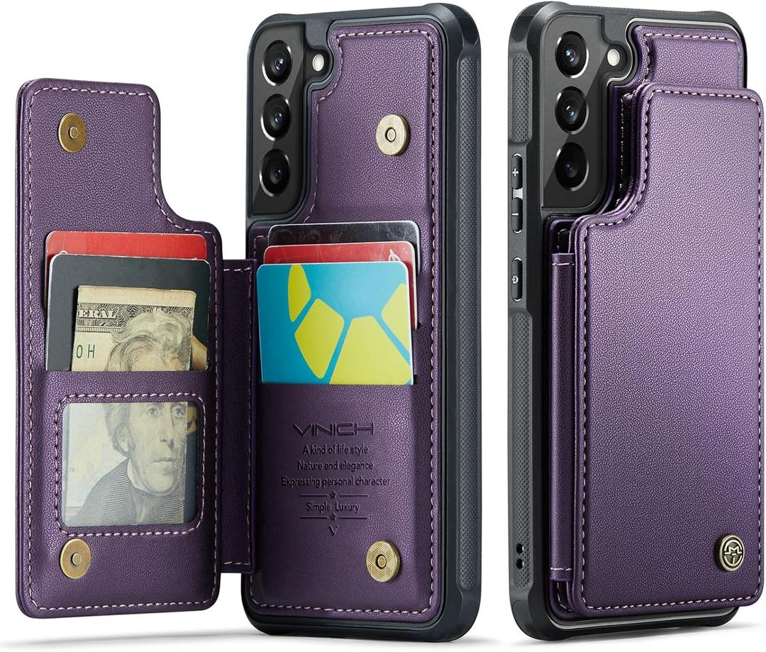 Vinich for Samsung Galaxy S22 Plus Wallet Case with Card Holder, RFID Blocking Credit Slots Kickstand Shockproof Phone Cover for Women Men, Purple