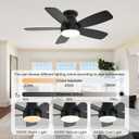 JSAITEE Ceiling Fans with Lights, 42 Inch Low Profile Ceiling Fan with Light and Remote/App Control, Flush Mount, Reversible, 3CCT, Dimmable, Noiseless, Black Ceiling Fan for Indoor/Outdoor Use