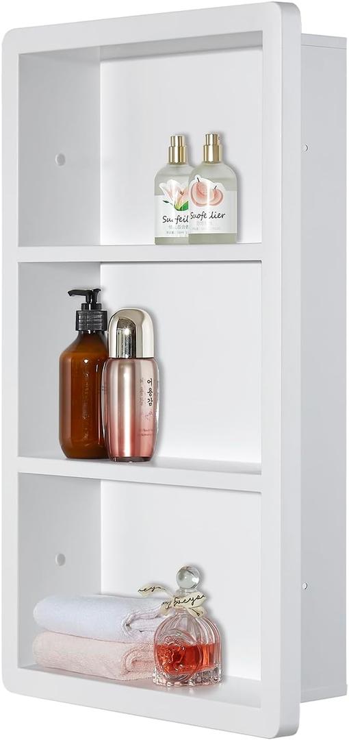 IDYLLOR Recessed Medicine Cabinet No Mirror - 14x24 Bathroom Storage Wall Cabinet with 2 Shelves, 304 Stainless Steel Shower Niche, Matte White Waterproof for Bathroom, Toilet, Vanity